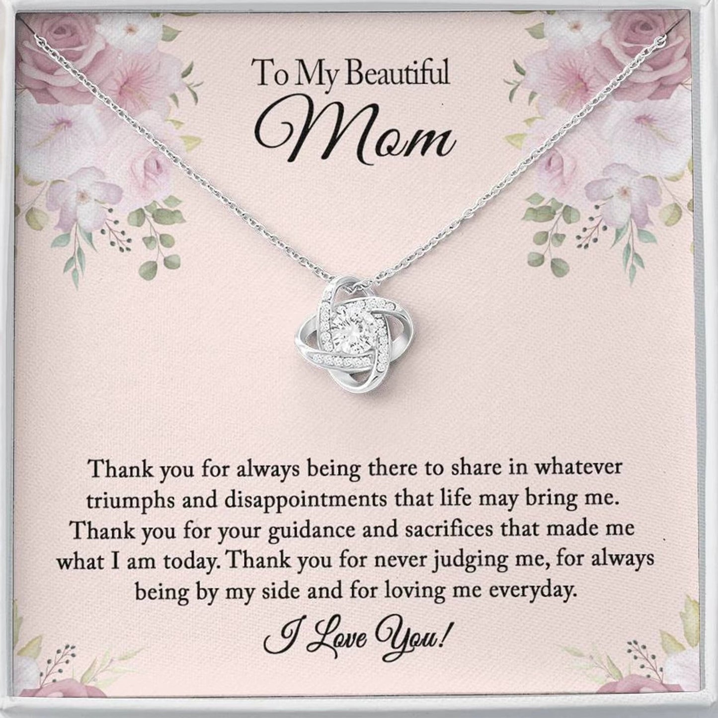 To My Beautiful Mom™, Rhinestone Necklace, Mom Birthday Gift from Daughter/Son, Mother'S Day Gifts